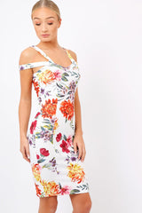 White Floral Cross Over Strap Dress - Briony