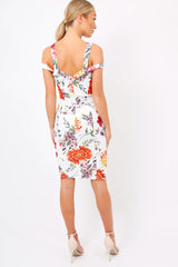 White Floral Cross Over Strap Dress - Briony