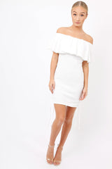 White Bardot Tie Up Eyelet Dress - Myra
