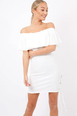 White Bardot Tie Up Eyelet Dress - Myra