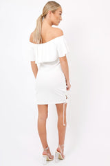 White Bardot Tie Up Eyelet Dress - Myra