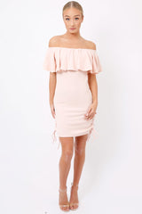Nude Bardot Tie Up Eyelet Dress - Myra