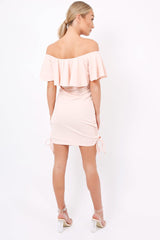 Nude Bardot Tie Up Eyelet Dress - Myra