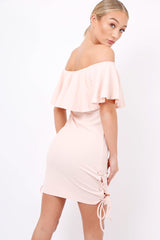 Nude Bardot Tie Up Eyelet Dress - Myra