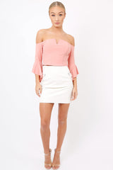 Rose Frill Sleeve Bardot Crop Top - Kali