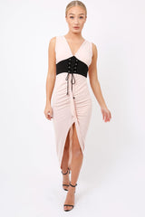 Nude Corset Slit Maxi Dress - Alexus