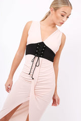 Nude Corset Slit Maxi Dress - Alexus