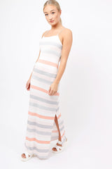 Coral & Grey Striped Maxi Dress - Kiah