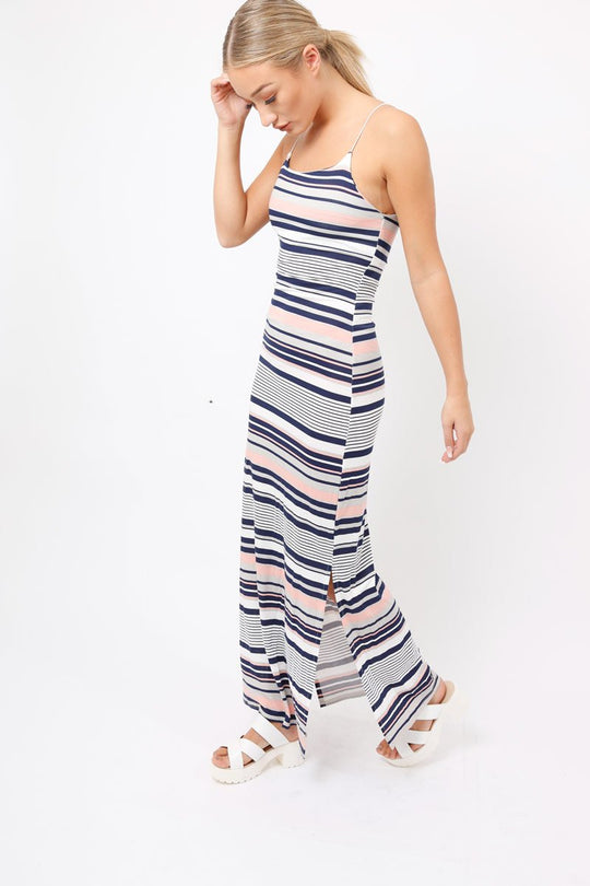 Navy & Grey Striped Maxi Dress - Kiah