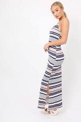 Navy & Grey Striped Maxi Dress - Kiah