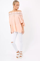 Pink Crochet Bardot Top - Evelina