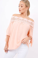 Pink Crochet Bardot Top - Evelina