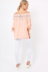Pink Crochet Bardot Top - Evelina