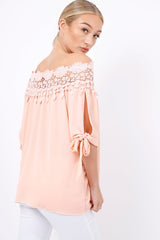 Pink Crochet Bardot Top - Evelina