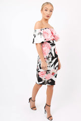 Black & White Floral Bardot dress - Martina
