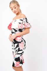 Black & White Floral Bardot dress - Martina