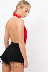 Red plunge Halterneck Bodysuit - Lona