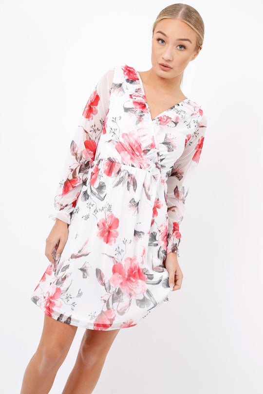 White Floral Lace Frill Dress - Fluer