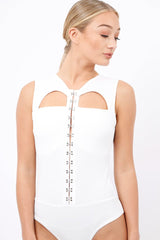 White Hook And Eye Cut Out Bodysuit - Reign