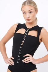 Black Hook And Eye Cut Out Bodysuit - Reign