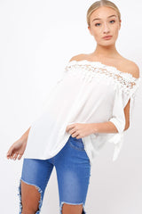 White Crochet Bardot Top - Evelina