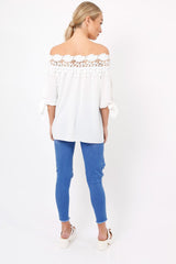 White Crochet Bardot Top - Evelina