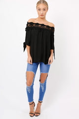 Black Crochet Bardot Top - Evelina