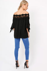 Black Crochet Bardot Top - Evelina