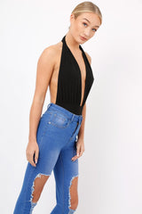 Black Plunge Halterneck Bodysuit - Lona