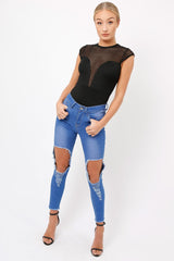 Black Fishnet Mesh Insert Bodysuit - Felicity