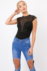 Black Fishnet Mesh Insert Bodysuit - Felicity