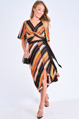 Multi Stripe Wrap Front Crop Top And Belted Midi Skirt Co-ord - Cayli