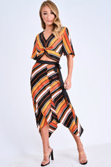 Multi Stripe Wrap Front Crop Top And Belted Midi Skirt Co-ord - Cayli