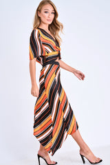 Multi Stripe Wrap Front Crop Top And Belted Midi Skirt Co-ord - Cayli