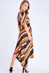 Multi Stripe Wrap Front Crop Top And Belted Midi Skirt Co-ord - Cayli