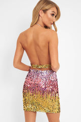 Multi Sequin Halter Cowl Neck Backless Mini Dress - Chloee