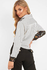 White Black Pinstripe Chain Print Insert Shirt - Georgena