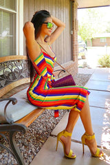 Multi Stripe Button Detail Culotte Jumpsuit - Sapphira