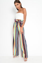 Multi Stripe Paper Bag Tie Waist Wide Leg Trousers - Kennedy