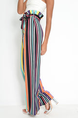 Multi Stripe Paper Bag Tie Waist Wide Leg Trousers - Kennedy