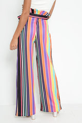 Multi Stripe Paper Bag Tie Waist Wide Leg Trousers - Kennedy