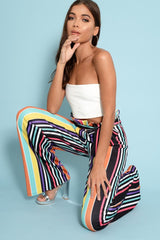 Multi Stripe Paper Bag Tie Waist Wide Leg Trousers - Kennedy