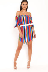 Multi Stripe Bardot Shift Dress - Lyrika
