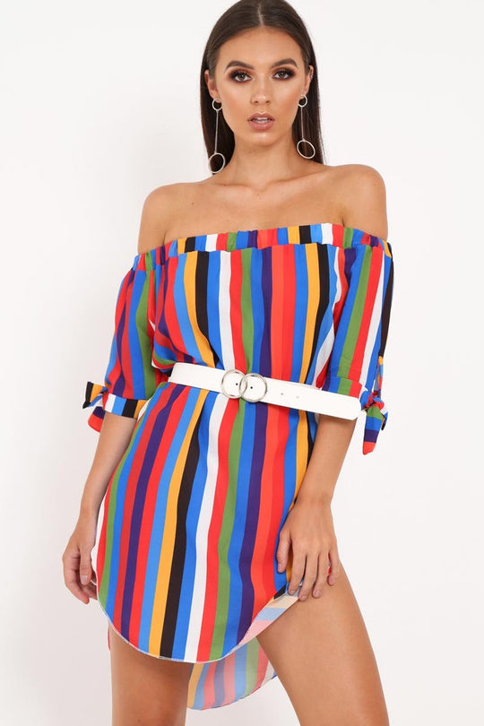 Multi Stripe Bardot Shift Dress - Lyrika
