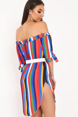 Multi Stripe Bardot Shift Dress - Lyrika