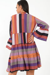 Multi Plunge Aztec Flute Sleeve Shift Dress - Olesya