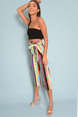 Multi Stripe Paper Bag Tie Waist Culottes - Sada