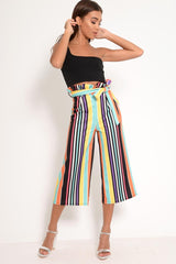 Multi Stripe Paper Bag Tie Waist Culottes - Sada