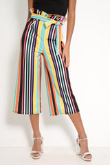Multi Stripe Paper Bag Tie Waist Culottes - Sada