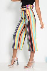 Multi Stripe Paper Bag Tie Waist Culottes - Sada